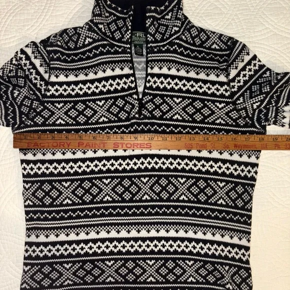 Ralph Lauren Fair Isle Black and White Quarter Zip Petite Large - Picture 5 of 7